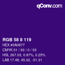 カラーコード: RGB 58 8 119 | qconv.com