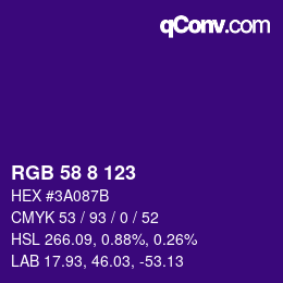 Color code: RGB 58 8 123 | qconv.com