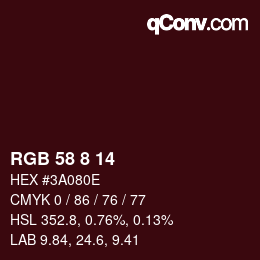 カラーコード: RGB 58 8 14 | qconv.com