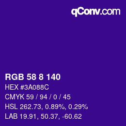 Color code: RGB 58 8 140 | qconv.com