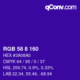 Color code: RGB 58 8 160 | qconv.com
