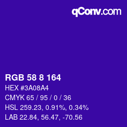 Color code: RGB 58 8 164 | qconv.com