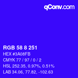 Color code: RGB 58 8 251 | qconv.com
