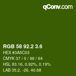 カラーコード: RGB 58 92.2 3.6 | qconv.com