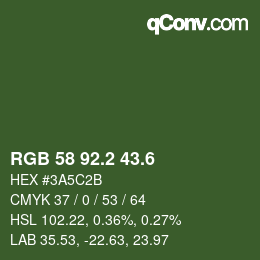 カラーコード: RGB 58 92.2 43.6 | qconv.com