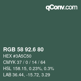 カラーコード: RGB 58 92.6 80 | qconv.com