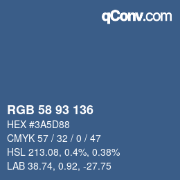 Color code: RGB 58 93 136 | qconv.com