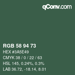 カラーコード: RGB 58 94 73 | qconv.com