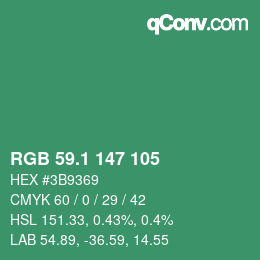 カラーコード: RGB 59.1 147 105 | qconv.com