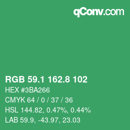 カラーコード: RGB 59.1 162.8 102 | qconv.com