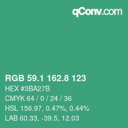 カラーコード: RGB 59.1 162.8 123 | qconv.com
