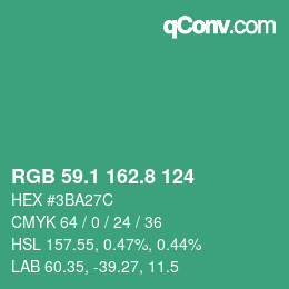 カラーコード: RGB 59.1 162.8 124 | qconv.com