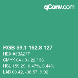 カラーコード: RGB 59.1 162.8 127 | qconv.com