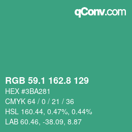 カラーコード: RGB 59.1 162.8 129 | qconv.com