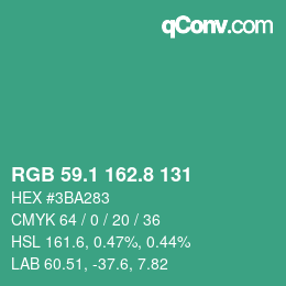 カラーコード: RGB 59.1 162.8 131 | qconv.com