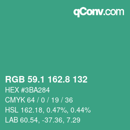 カラーコード: RGB 59.1 162.8 132 | qconv.com
