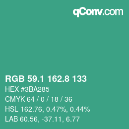 カラーコード: RGB 59.1 162.8 133 | qconv.com