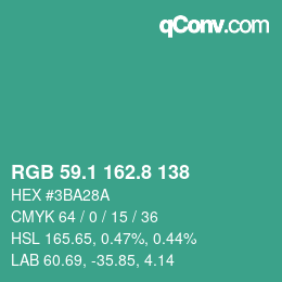 カラーコード: RGB 59.1 162.8 138 | qconv.com