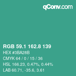 カラーコード: RGB 59.1 162.8 139 | qconv.com