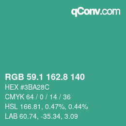 Color code: RGB 59.1 162.8 140 | qconv.com