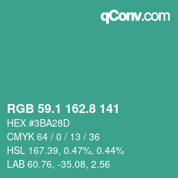カラーコード: RGB 59.1 162.8 141 | qconv.com