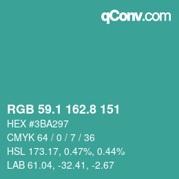 カラーコード: RGB 59.1 162.8 151 | qconv.com