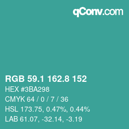 カラーコード: RGB 59.1 162.8 152 | qconv.com