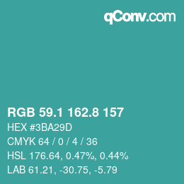 カラーコード: RGB 59.1 162.8 157 | qconv.com