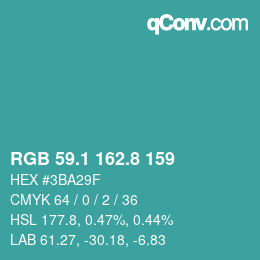 Color code: RGB 59.1 162.8 159 | qconv.com