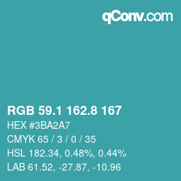 カラーコード: RGB 59.1 162.8 167 | qconv.com