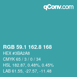 カラーコード: RGB 59.1 162.8 168 | qconv.com