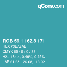 カラーコード: RGB 59.1 162.8 171 | qconv.com