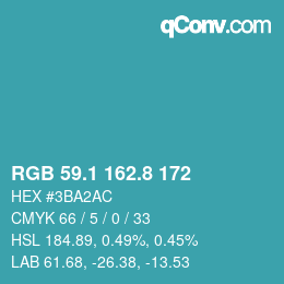 カラーコード: RGB 59.1 162.8 172 | qconv.com