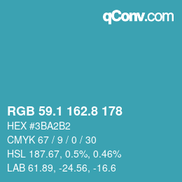 Color code: RGB 59.1 162.8 178 | qconv.com