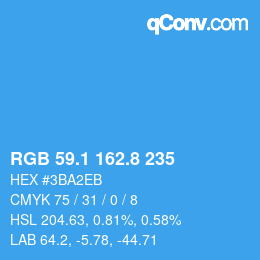 Color code: RGB 59.1 162.8 235 | qconv.com