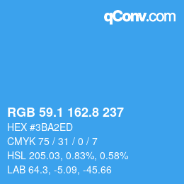 カラーコード: RGB 59.1 162.8 237 | qconv.com