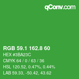 カラーコード: RGB 59.1 162.8 60 | qconv.com