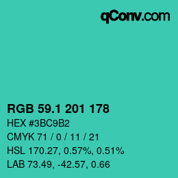 カラーコード: RGB 59.1 201 178 | qconv.com