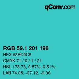 カラーコード: RGB 59.1 201 198 | qconv.com