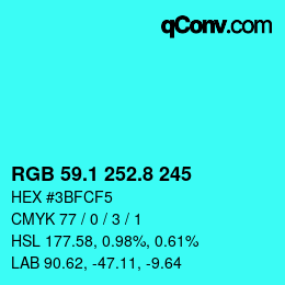 カラーコード: RGB 59.1 252.8 245 | qconv.com