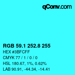 カラーコード: RGB 59.1 252.8 255 | qconv.com