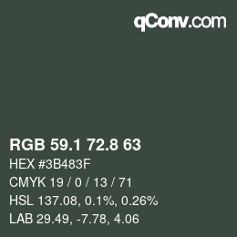 カラーコード: RGB 59.1 72.8 63 | qconv.com