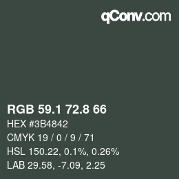 カラーコード: RGB 59.1 72.8 66 | qconv.com
