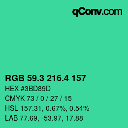 カラーコード: RGB 59.3 216.4 157 | qconv.com