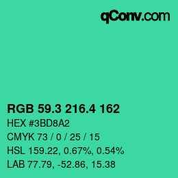 カラーコード: RGB 59.3 216.4 162 | qconv.com