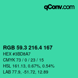 カラーコード: RGB 59.3 216.4 167 | qconv.com