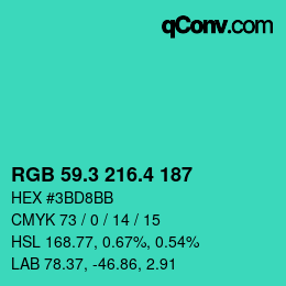 カラーコード: RGB 59.3 216.4 187 | qconv.com