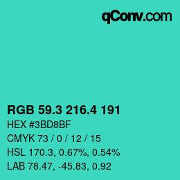 カラーコード: RGB 59.3 216.4 191 | qconv.com