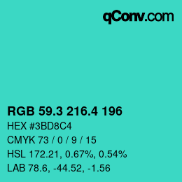 カラーコード: RGB 59.3 216.4 196 | qconv.com