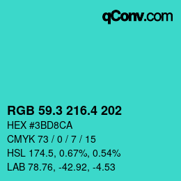 カラーコード: RGB 59.3 216.4 202 | qconv.com